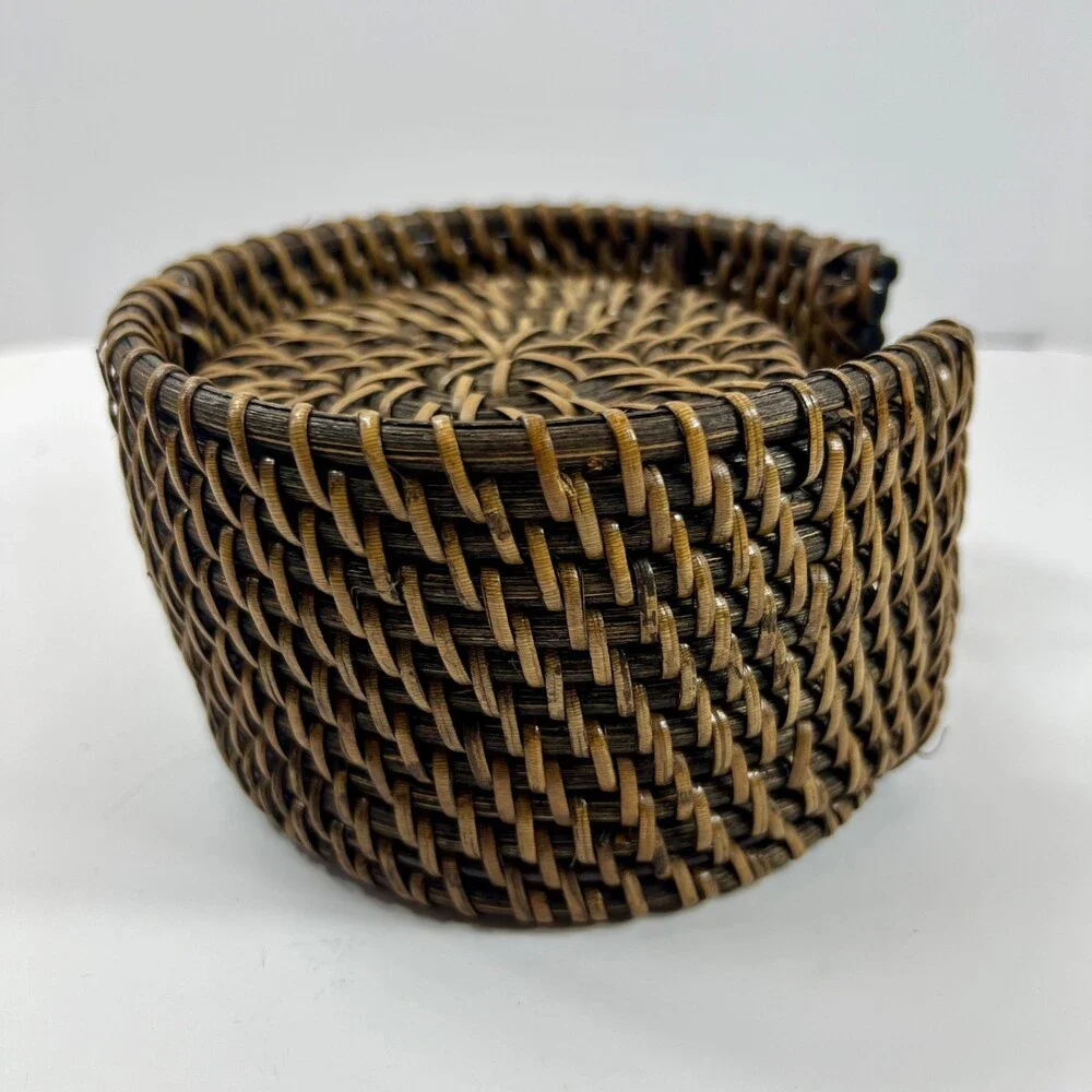 Unbranded Rattan Coaster Set Home OS Brown Excellent Woven 7pc With Holder
